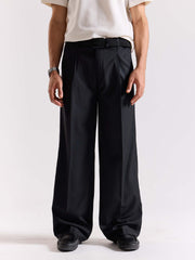 Black Pinstriped Baggy Fit Trousers